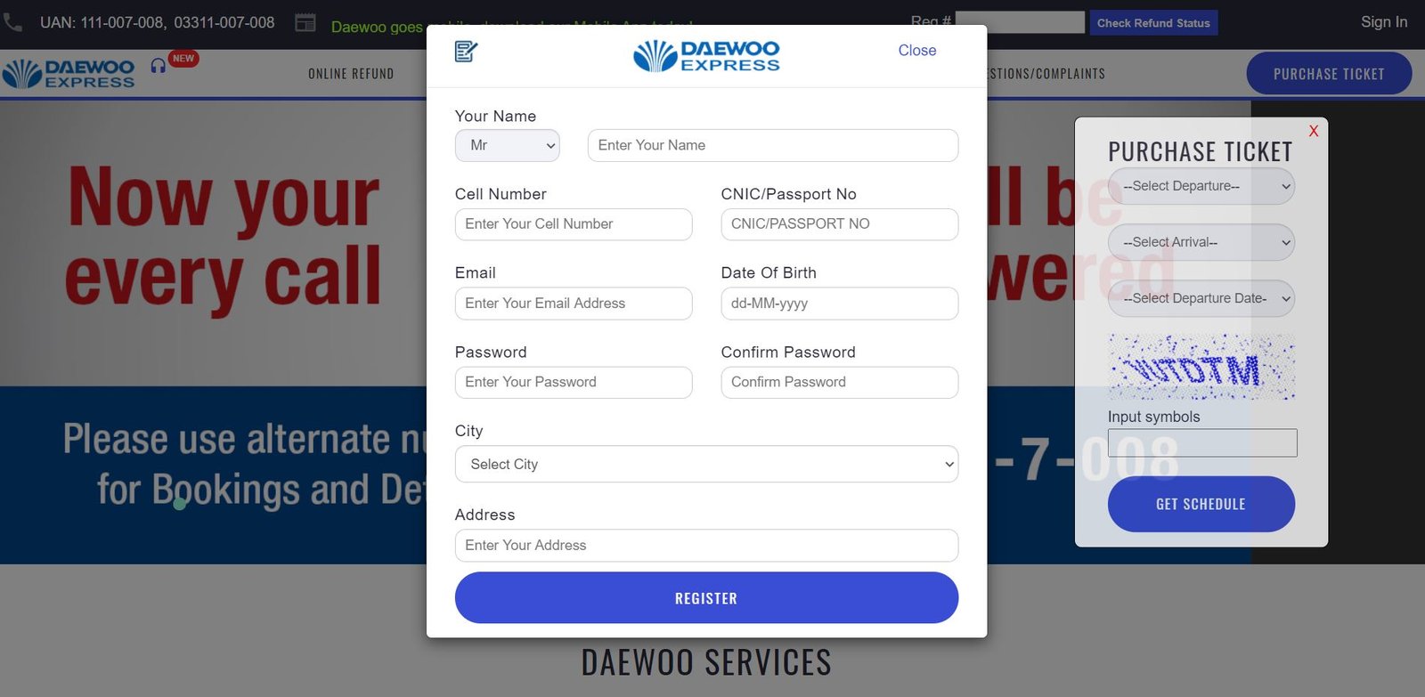 daewoo express online booking registration process