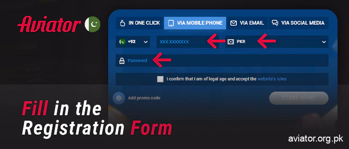 Provide personal information to register at the casino with online Aviator